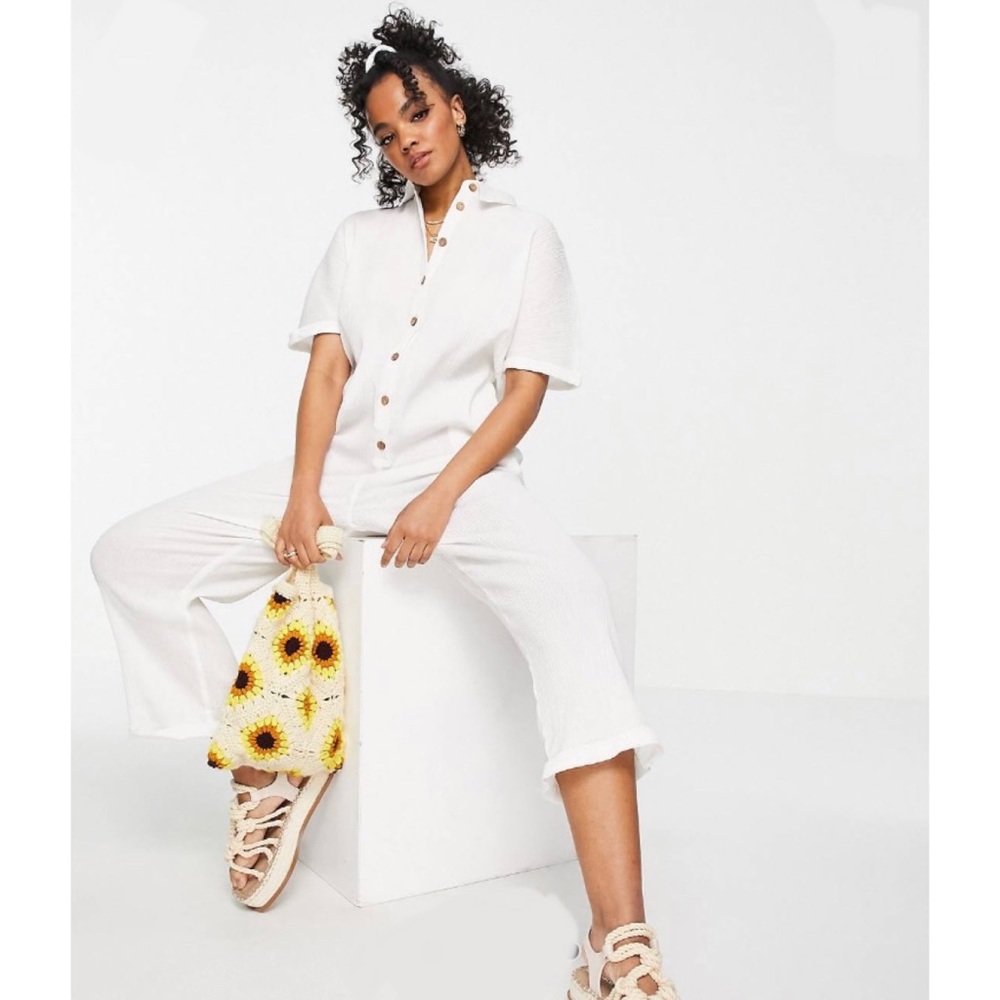 NWT  🥖 ASOS white linen jumpsuit breezy gauze linen-like